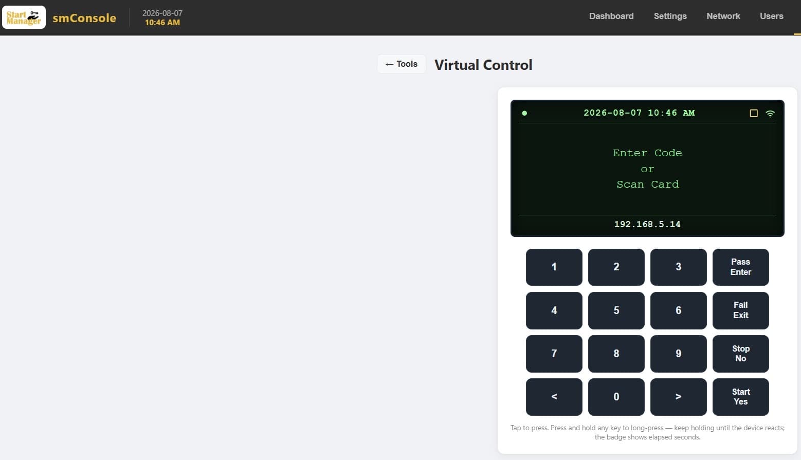 smConsole virtual control, operating an SM301 keypad and its display from the browser